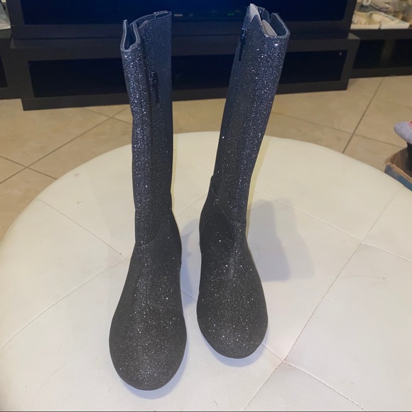 Black glitter kids girls boots booties shoes - Picture 4 of 10